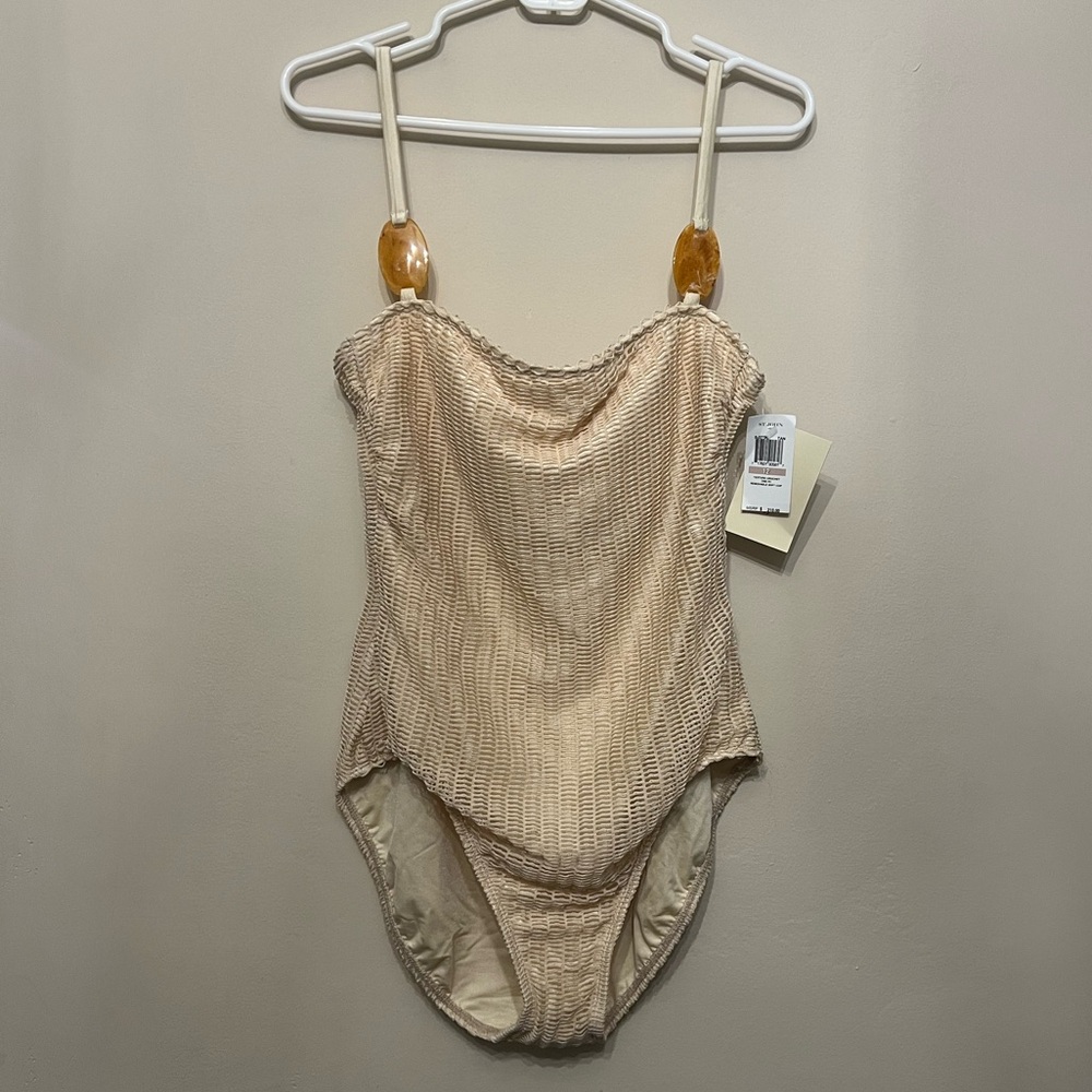 St. John Tan Textured Crochet One-Piece